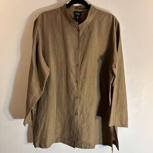 EILEEN FISHER Sz XL Linen Blend Madarin Collar Loose Long Line Buttoned Jacket